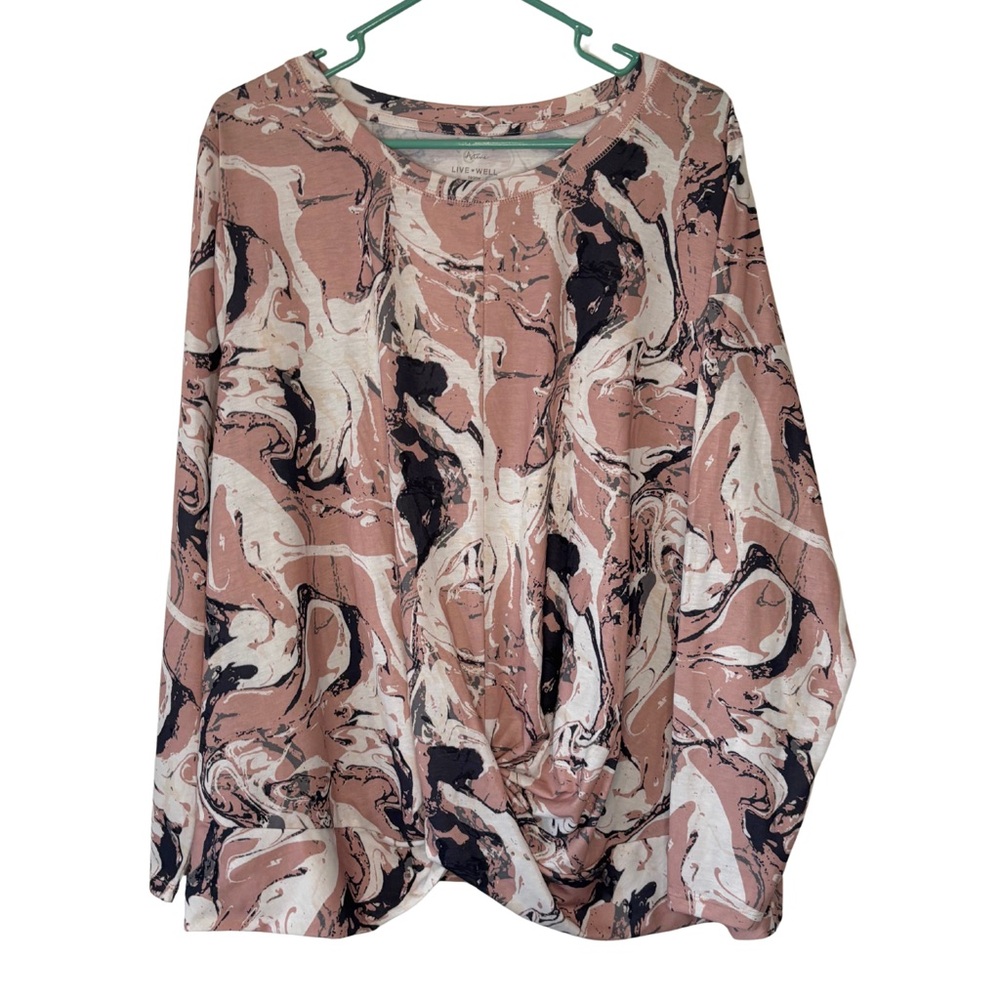 3/$20 Cato Pink and Black Marble Long Sleeve Shirt